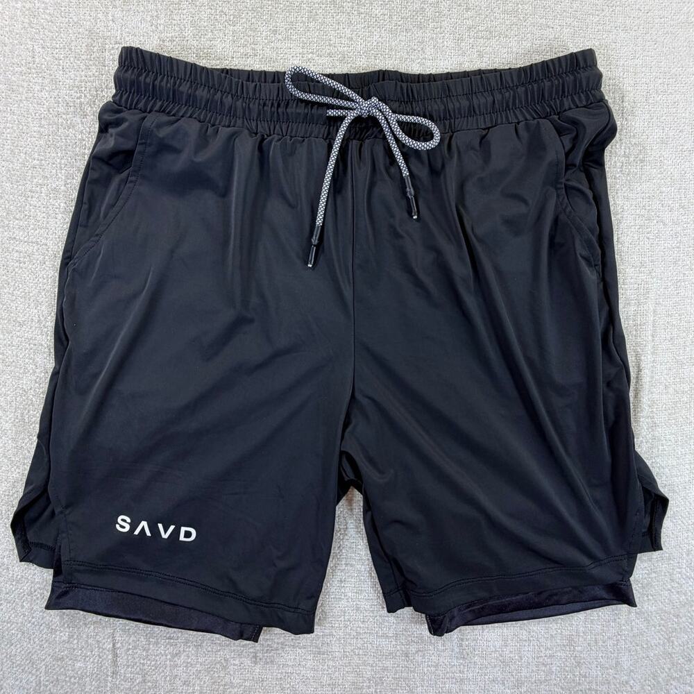 SAVD Men L Black Compression Lined Pocket Athletic Shorts Training Running